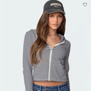 NWT Edikted Striped Navy and White Zip-Up Hoodie M